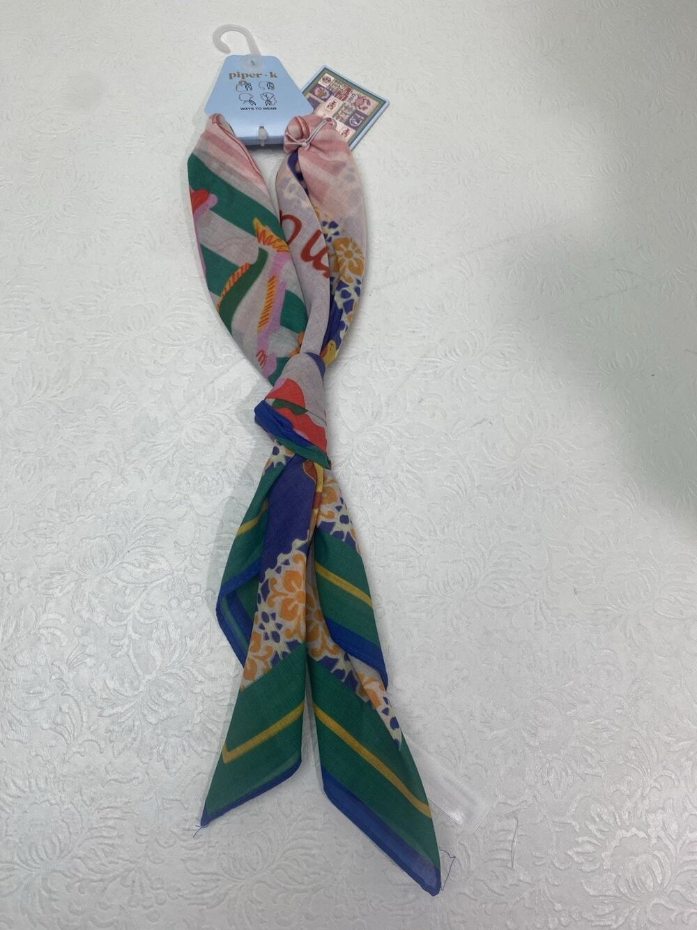 Piper K Multicolored Coastal Theme Polyester Scarf 26.8” X 26.8” NEW Crabs Fish